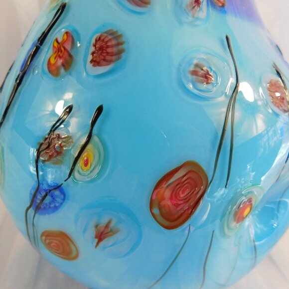 Large Blue Art Glass Millefiori Vase # 26788 - Picture 5 of 7